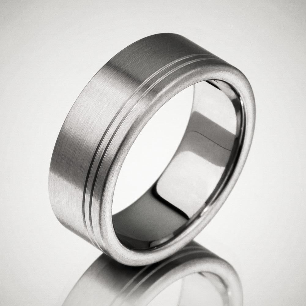 Classic Offset Stripes Titanium Ring