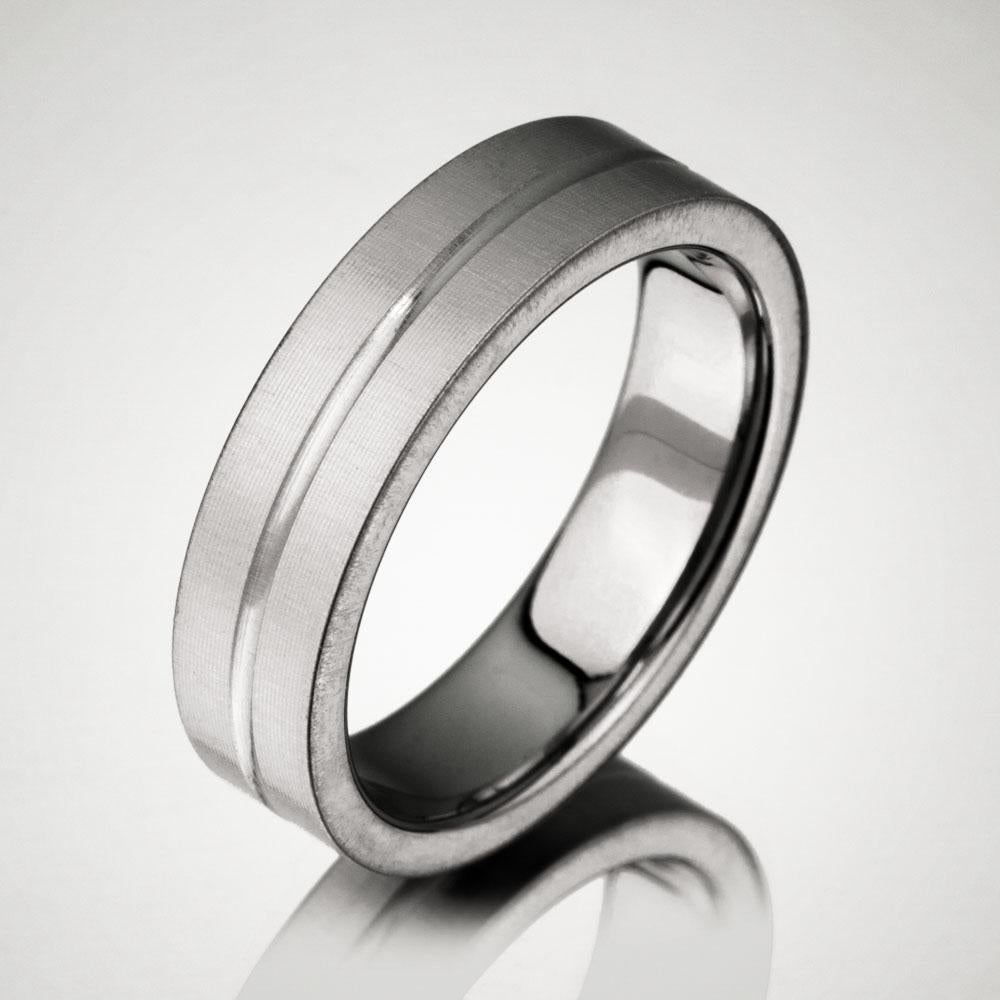 Brushed Scooped Pinstripe Titanium Ring
