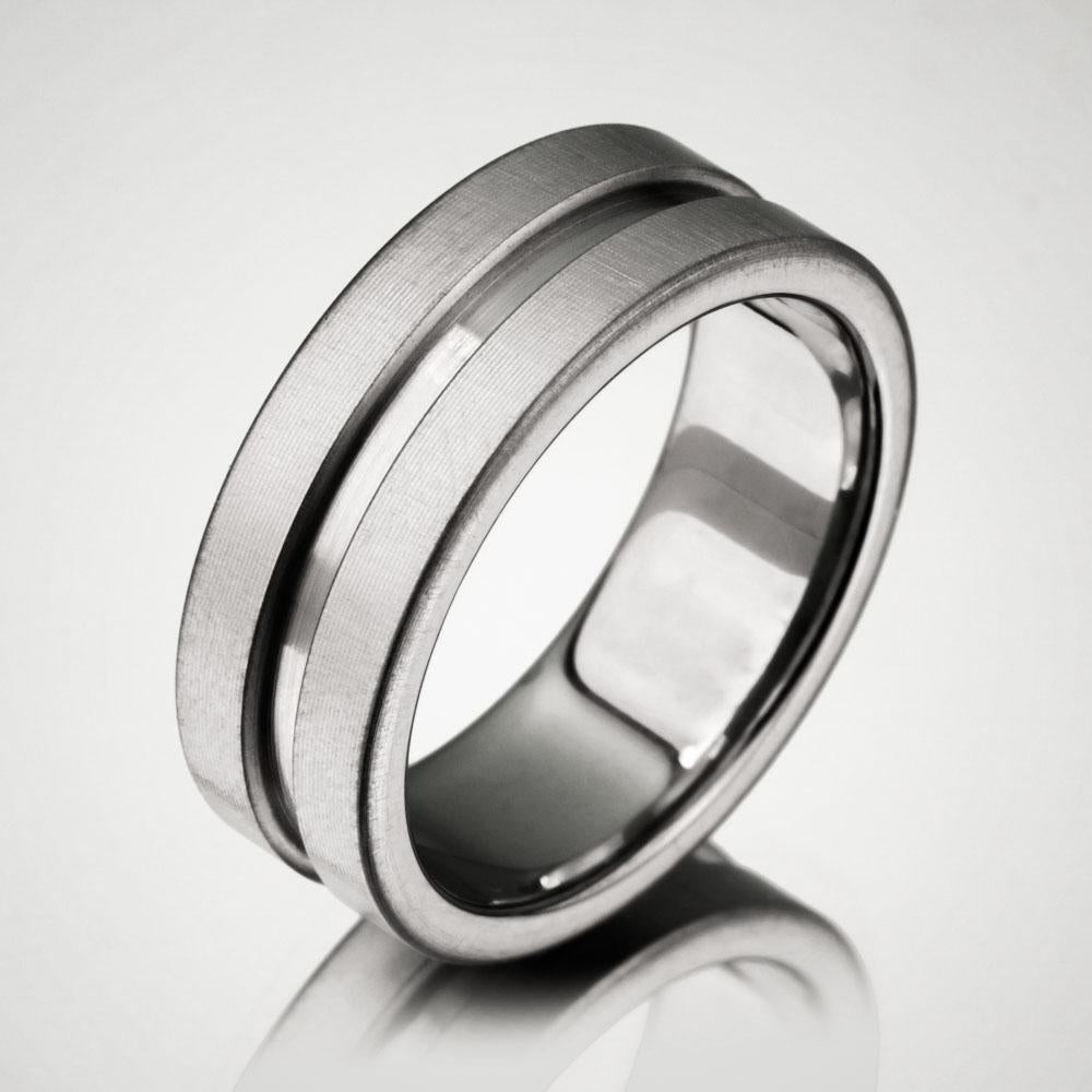 Brushed Center Channel Titanium Ring